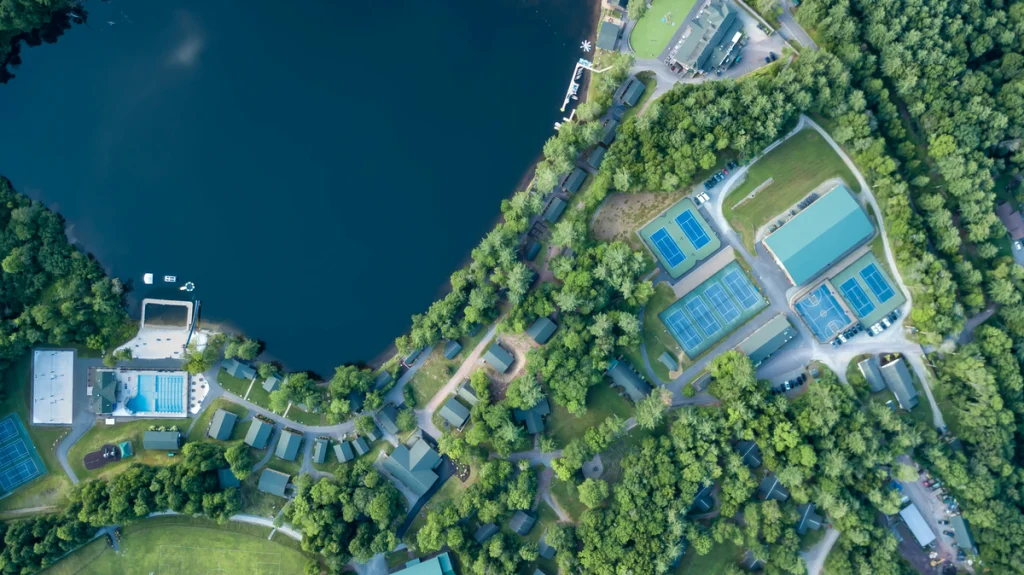 An aerial view of a coastal area of PA.